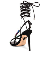 Schutz Vikki Crystals Black Ankle Strap Lace Up Open Toe High Heel Sandals