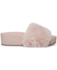 Steve Madden Randela Blush Pink Rounded Open Toe Fur Slip-on Wedge Mule Slides