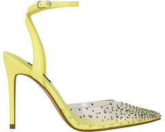 Nine West Foreva 3 Clear/Neon Yellow Slip On Pointed Closed Toe Embellished Pump