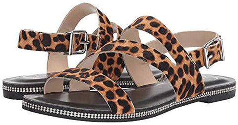 Jessica Simpson BRAELYN2 Natural Leopard Flats Open Toe Rhinestone Sandals