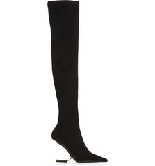 Jeffrey Campbell Compass-OK Black Suede Black Pointed Toe Over the Knee Boots