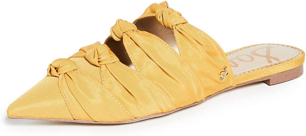 Sam Edelman Shanti Knotted Trim Pointed Toe Slide Mules Tuscan Yellow Suede