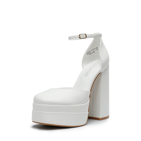 Dream Pairs High Chunky White Fashion Square Toe Ankle Strap Platform Pumps 9