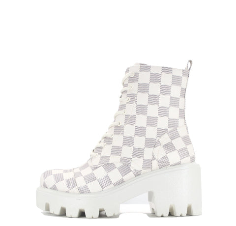 Cape Robbin SUREE White Silver Lace-Up Chunky Platform Combat Booties Moto Boots