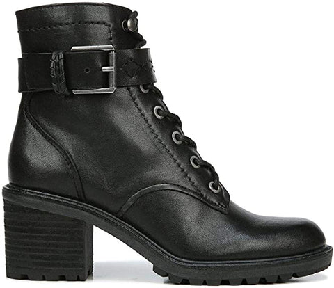 Zodiac Gemma Black Lace Up Block Heel Rounded Toe Buckle Combat Ankle Boots