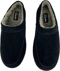 Clarks Perforated Suede Warm Plush Sherpa Lining Indoor Outdoor House Slippers