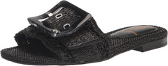 Sam Edelman Bambi Black Raffia Buckle Detailed Open Toe Slip On Flat Sandals