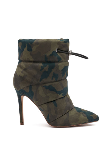 Jessica Simpson Padina Camo Green Quilted Puffer Pointed Toe Ankle Bootie Boots