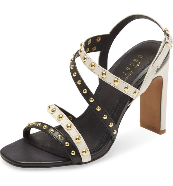 Cecelia New York Vanessa Black Alabaster Embellished Sandals Open Toe High Pumps