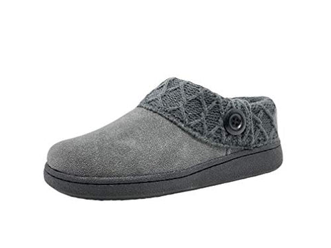 Clarks Suede Knitted Collar Clog Plush Faux Fur Lining Slippers Grey/Grey X
