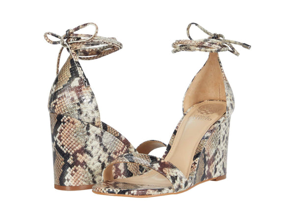 Vince Camuto Stassia Taupe Suede Open Toe Wraparound Wedge Sandal