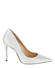 Schutz Caiola Prata Silver Glitter Leather Heeled Pointed Toe Dress Pump