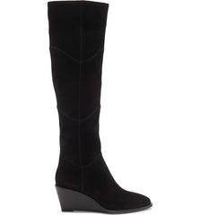 1.State Kern Black Soft Suede Knee High Low Wedge Pointed Toe Dress Boots