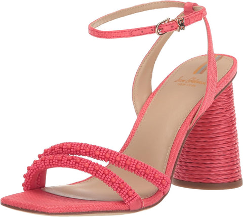 Sam Edelman Kia Baros Pink Beaded Open Toe Ankle Strap Block Heeled Sandals