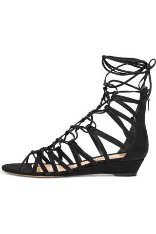 Schutz Black Nubuck lace-up strappy low wedge Tie Up Strappy Flat sandals