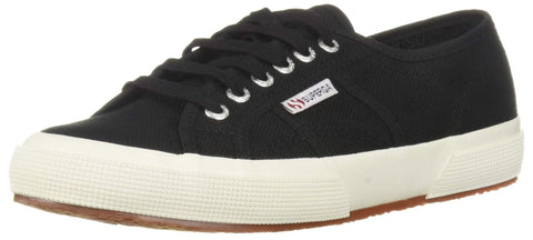 Superga 2750 Cotu Classic Black White Canvas Lace Up Rounded Toe Tennis Sneaker