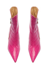 Schutz Van Pink Leather Bootie Pointed Toe Crocodile Stiletto Heel Ankle Boots