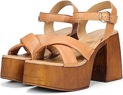Sam Edelman Suzannah Light Tan Ankle Strap Open Toe Block Heel Platform Sandals
