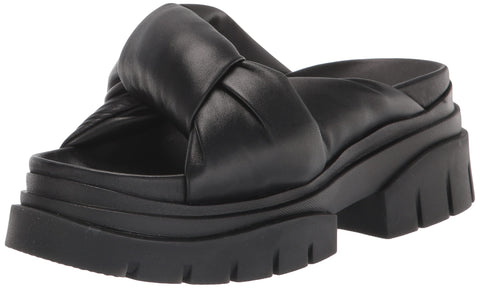Ash Shilo Black Knotted Strap Slip On Open Squared Toe Block Heel Plaform Sandal
