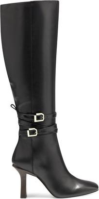 Louise Et Cie Yancey Buckle Knee High Pointed Dress Leather Boots Black Leather
