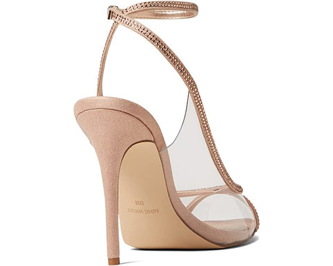 Nine West Parise 3 Nude/Clear Buckle Closure Pointed Toe Stiletto Heeled Sandals