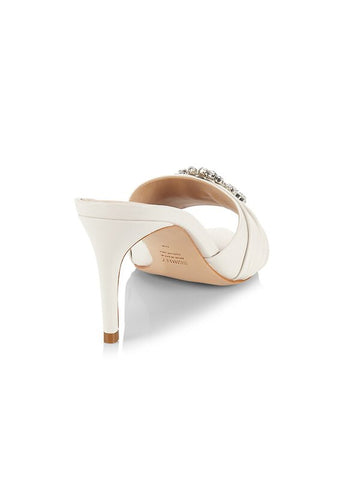 Schutz Meisho Pearl Open Toe Slip On Crystal Embellished Upper Mid Heel Sandals