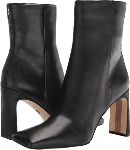Sam Edelman Anika Black Squared Toe Block High Heel Leather Ankle Fashion Boots