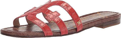 Sam Edelman Bay Terracotta Red Slide Mule Open-Toe Slip-On Leather Flats Sandals