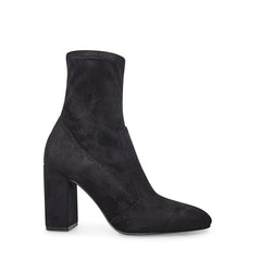 Steve Madden Sora Black Suede Fitted Stretch Block Heeled Fahsion Ankle Boots