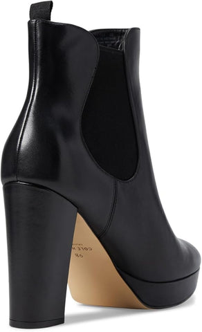 Cole Haan Remi Black Leather Almond Toe Block Heel Pull On Ankle Boots