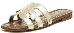 Sam Edelman Bay Gold Rounded Open Toe Slip On Leather Strap Flat Slide Sandals