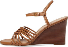 Cole Haan Jitney Knot Pecan Leather Ankle Strap Open Toe Wedge Heeled Sandals