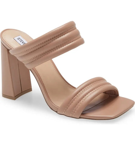 Steve Madden Tahani Nude Trapunto Strap Square Toe Dress Mules Slide Sandals