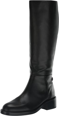 Sam Edelman Mable Black Leather Rounded Toe Stacked Block Heeled Mid-Calf Boots