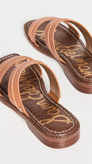 Sam Edelman Haydee Natural Leather Fashion Slip On Open Toe Heeled Flat Sandals