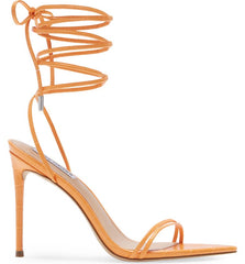 Steve Madden Flamin Orange Ankle Tie Lace Wrap Around Stiletto Open Toe Sandals