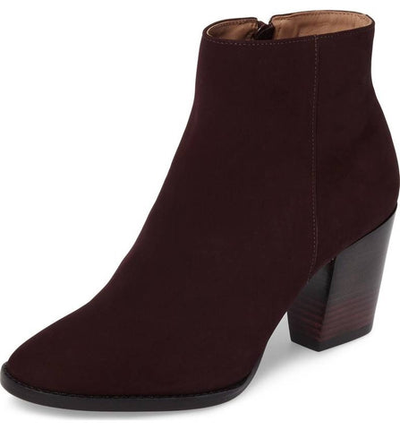 Klub Nico Bellerie Wine Tapered High Block Heel Rounded Toe Zipper Ankle Boots