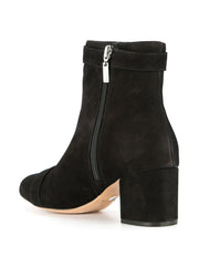 Schutz Sabrini Black Leather Round Toe Low Block Heel Buckle Ankle Booties