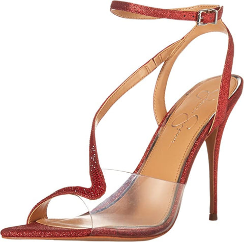 Jessica Simpson Whitley High Heel Single Sole Lucite Pumps Wicked Red Clear