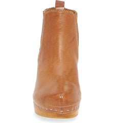 Kelsi Dagger Jax Mocha Genuine Leather Wood Clog Toe Pull On Chelsea Bootie