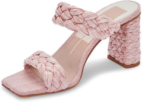 Dolce Vita Paily Pink Raffia Braided Straps Slip On Open Toe Heeled Sandals