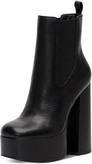 Jessica Simpson Shamira Black Leather Pull On Squared Toe Block Heel Ankle Boots
