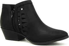 Soda Chance Black Nbpu Perforated Cut Out Stacked Block Heel Ankle Booties