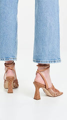 Sam Edelman Candice Cuoio Ankle Strap Square Open Toe Spool Heeled Dress Sandals