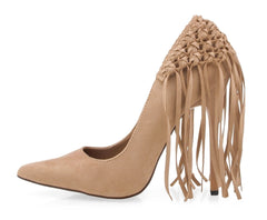 Privileged Tipsy Pointed Single Sole High Pitch Stiletto Heeled Fringe Pumps