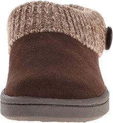 Clarks Womens Slipper Suede Leather Knitted Collar Clog Slippers - Plush Faux Fur Lining