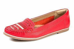Ramarim 1581102 Red Total Comfort Leather Driver Cutout Applique Moc Loafers Shoes