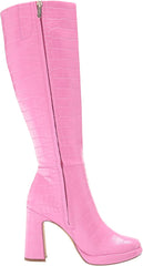 Circus by Sam Edelman Freda Pink Croc Print Knee High Side Zip Block Heel Boots