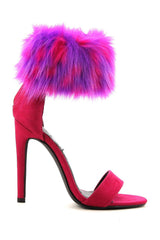 Cape Robbin Suzzy 188 Berry Faux Fur Ankle Cuff Suede Single Sole Stiletto Heels