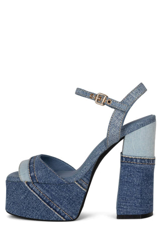 Jeffrey Campbell Girlfriend Blue Denim Combo Ankle Strap Block Heeled Sandals